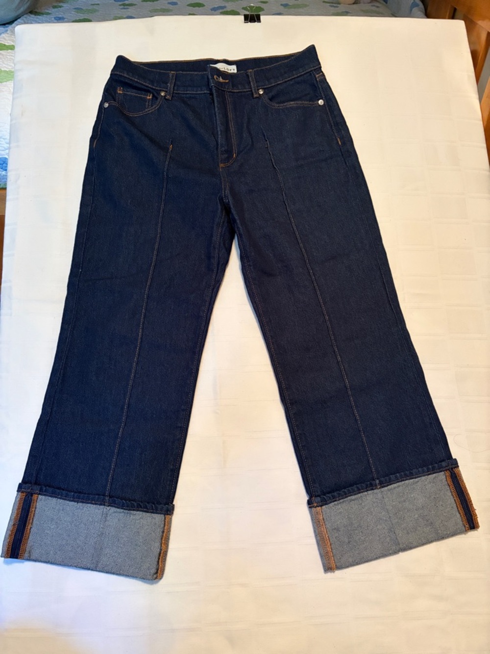 LOFT Dark Blue Wide-Leg Jeans with Cuffed Hem